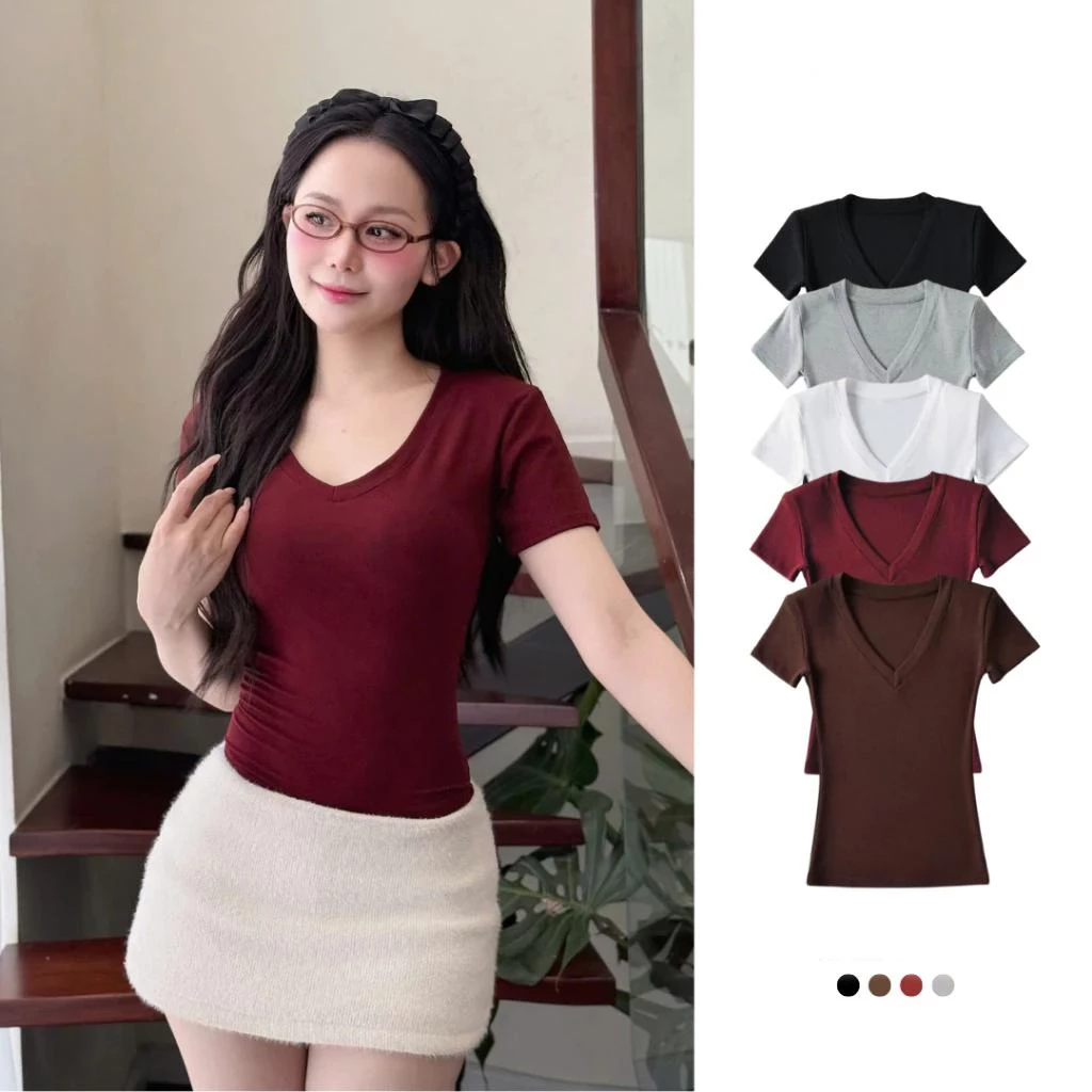 【XẢ HÀNG HÈ】Áo thun babytee tôn dáng ôm body chiết eo co dãn 4 chiều cổ tim V chất gân tăm lạnh (chất đanh)