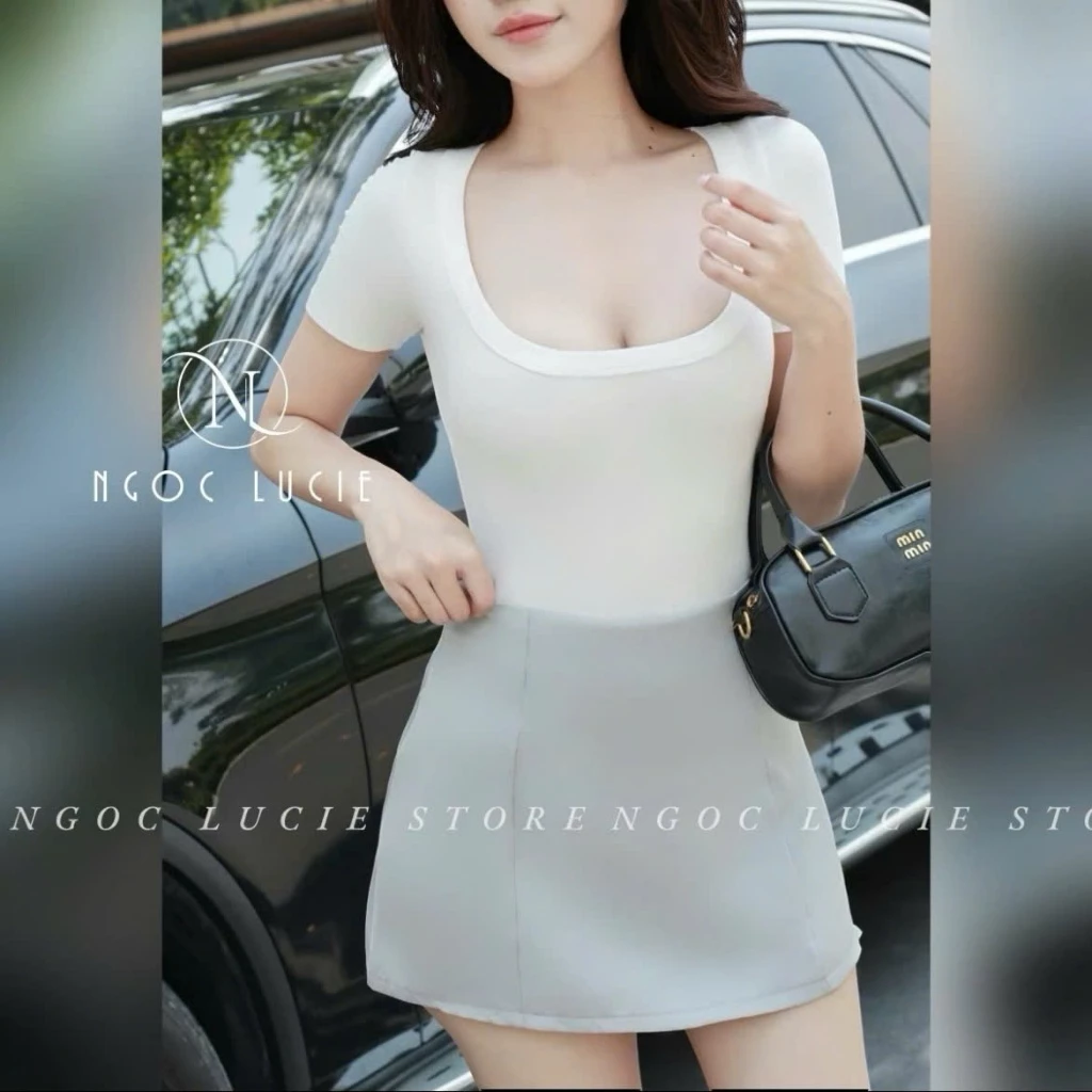 A200 - [NGỌC LUCIE] Áo Tay Ngắn Cổ U Lượn Eo Sâu Tôn Dáng Basic
