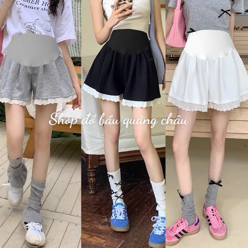 Quần short bầu cotton mịn cao cấp ,quần ống rộng cạp cao có chun điều chỉnh thoải mái suốt thai kì.