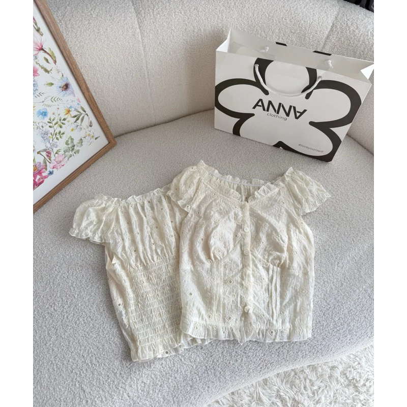 Áo Kiểu Trễ Vai Voan Tơ Thêu Nơ Anna - Enny Top