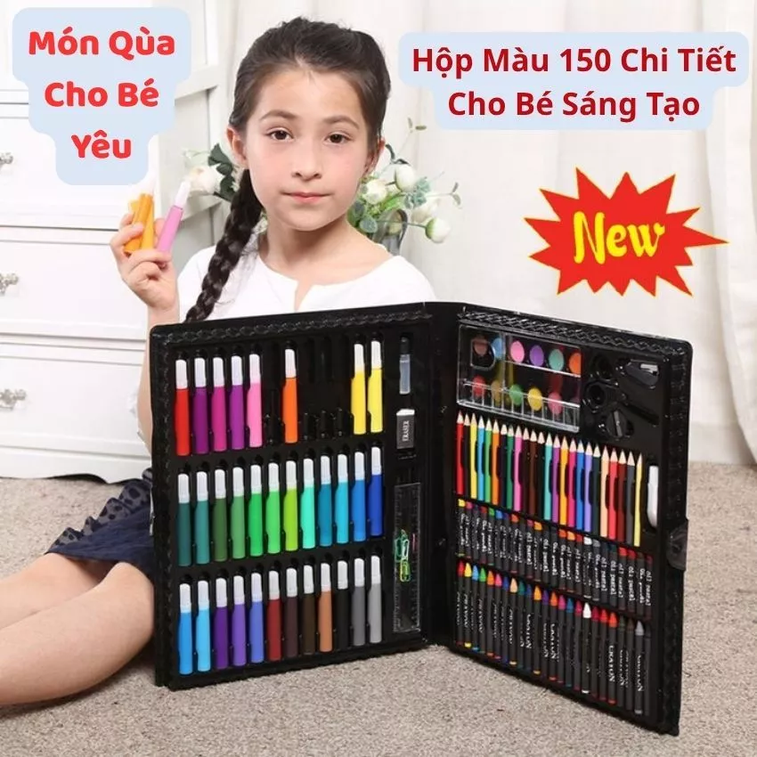 Hộp màu tập tô vẽ 150 chi tiết dành cho bé, Món quà sinh nhật ý nghĩa giúp bé sáng tạo
