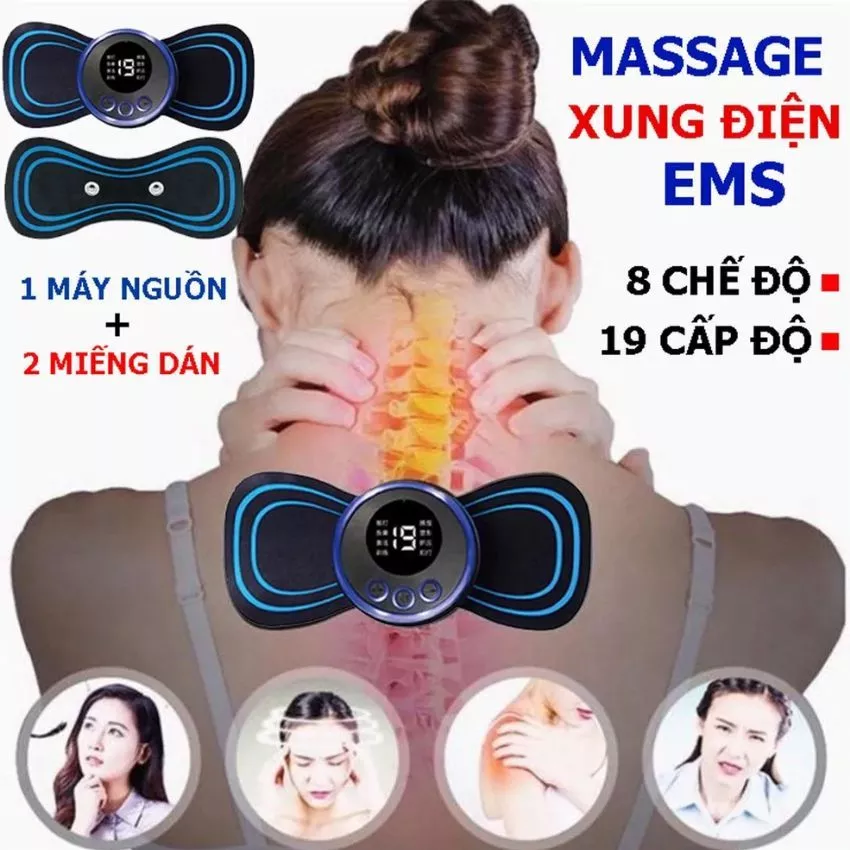 Miếng dán massage xung điện toàn thân 8 chế độ, Máy massage xung điện mini mát xa cổ vai gáy giá rẻ