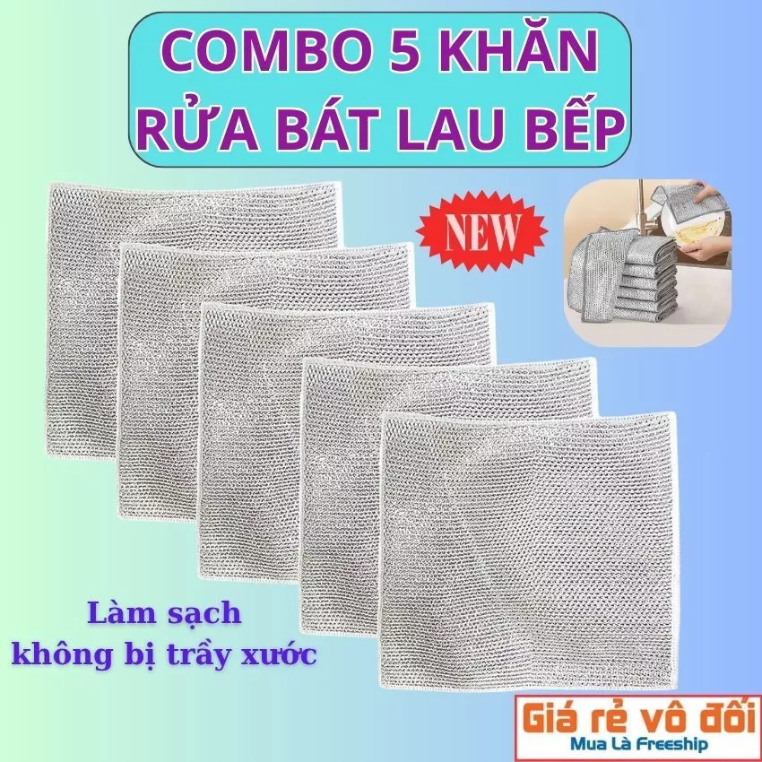 Khăn lau chén đĩa bằng dây thép 2 mặt đa năng siêu bền loại tốt