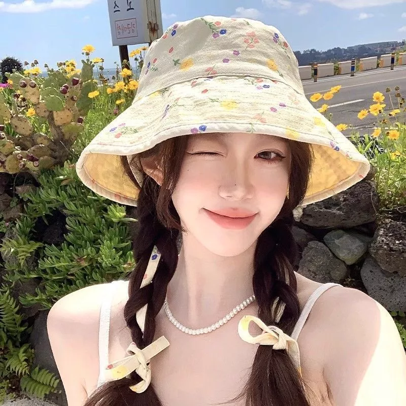 Mũ Bucket Hai Mặt Hoa Dễ Thương Ngọt Ngào Mới Nón Tai Bèo Rộng Vành Nữ Chống Tia UV Mùa Hè