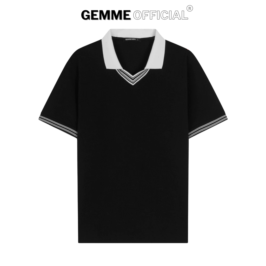 Áo thun polo nam cotton cổ tim sọc đen GEMME MEN 55kg-150kg, mềm mịn, sợi vải nhẹ mát, chuẩn form, Big Size