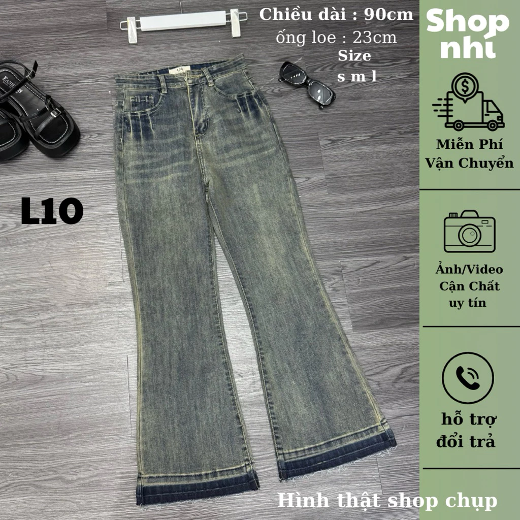 Quần Jean Nữ Bò dài 90cm Ống Loe Trơn Lưng Cao Co giãn Mềm Mịn , Đủ Size S/M/L ( L01 - quần loe lỡ ) 6943