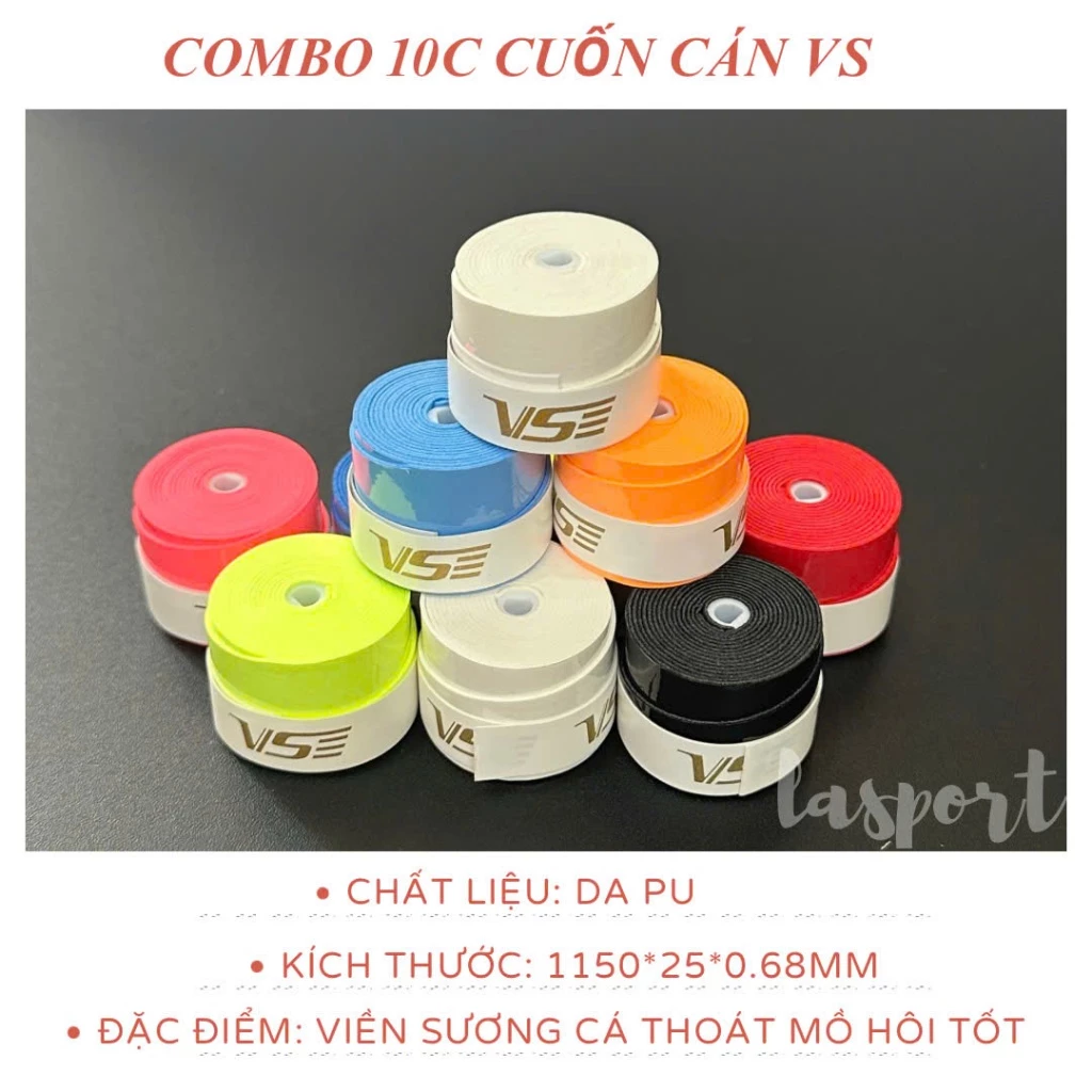 Combo 10 chiếc cuốn cán VS/YN, cuốn cán vợt cầu lông, pickleball thấm hút mồ hôi nhiều sắc màu