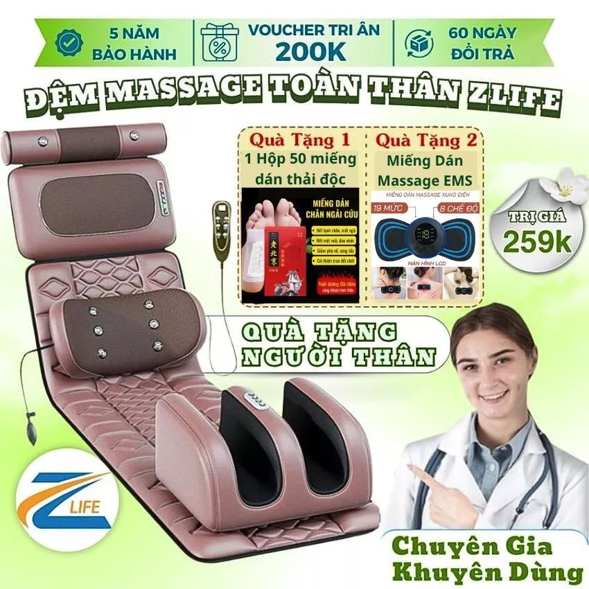 (Qùa Tặng Mẹ) Đệm massage toàn thân bản nâng cấp với 18 viên đá ngọc bích, Quà tặng 20/10.