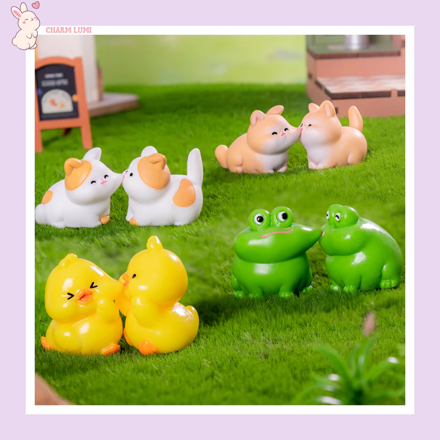🐾 Bộ Cặp Đôi Động Vật Hôn Nhau – Decor Mini Siêu Yêu
