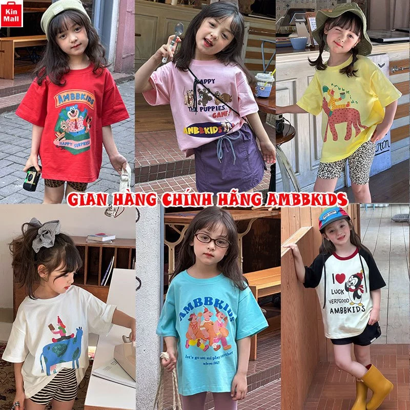 NEW (14-58kg) Áo Phông, Áo Thun Cộc Tay form to phong cách Hàn Quốc cho bé Gái- chính hãng Ambbkids