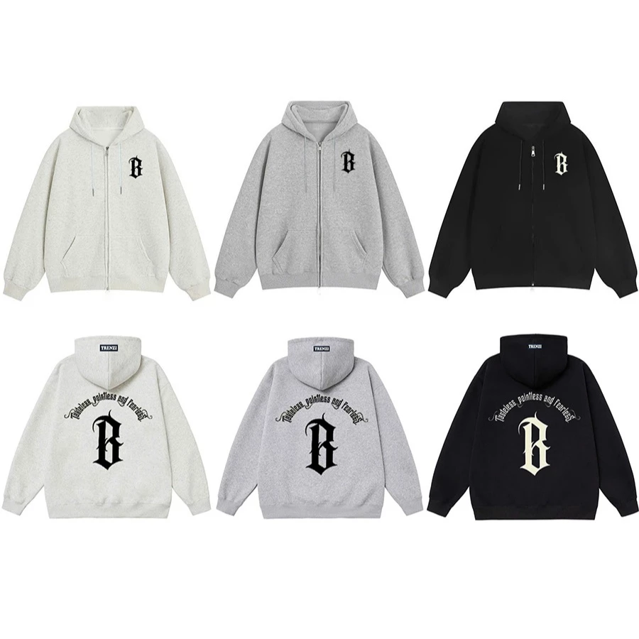 Áo Khoác Nỉ Hoodie Zip Chữ B TASTELESS Form Rộng Nam Nữ Khóa Kéo Nón To 2 Lớp Có Túi Trong