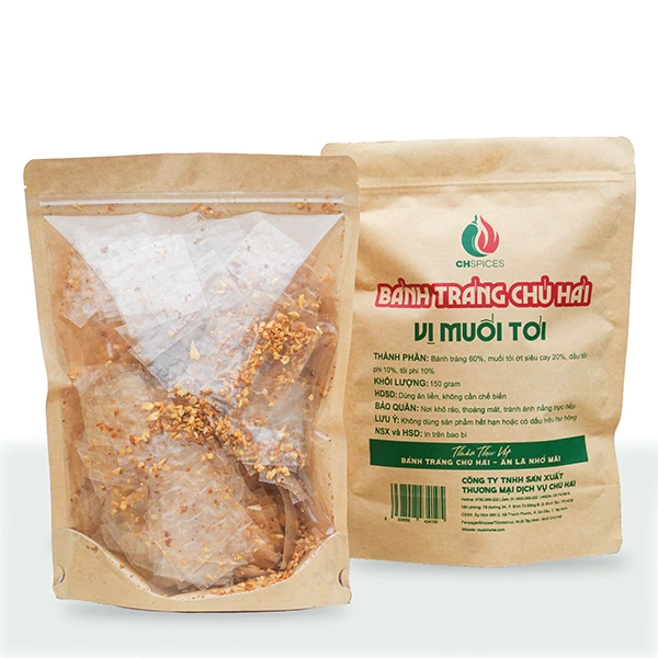 Bánh Tráng Muối Tỏi BTMT Chú Hải Túi Zip 170g - Vị Tỏi Ớt Cay Mặn Hài Hoà Đậm Đà, Tiện Lợi