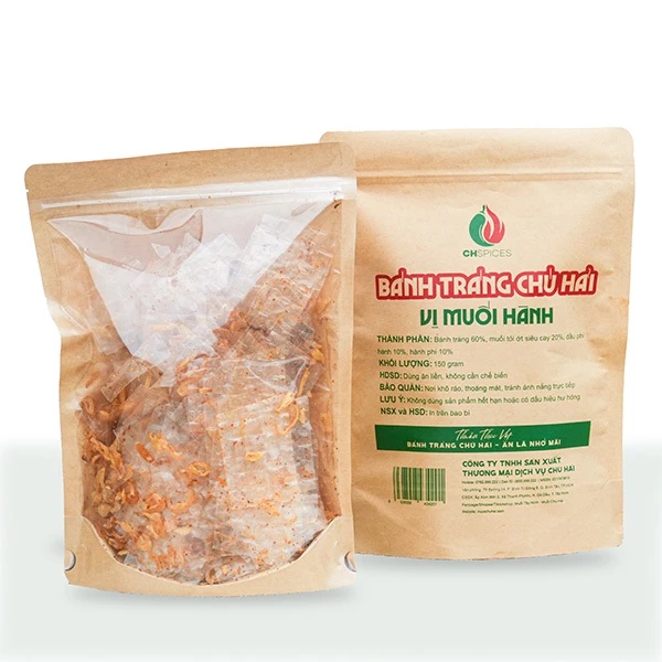 Bánh Tráng Muối Hành BTMH Chú Hải Túi Zip 170g - Hành Phi Miếng Chất Lượng, Trộn Đều Cùng Muối Tỏi Ớt Cay Mặn Hài Hoà