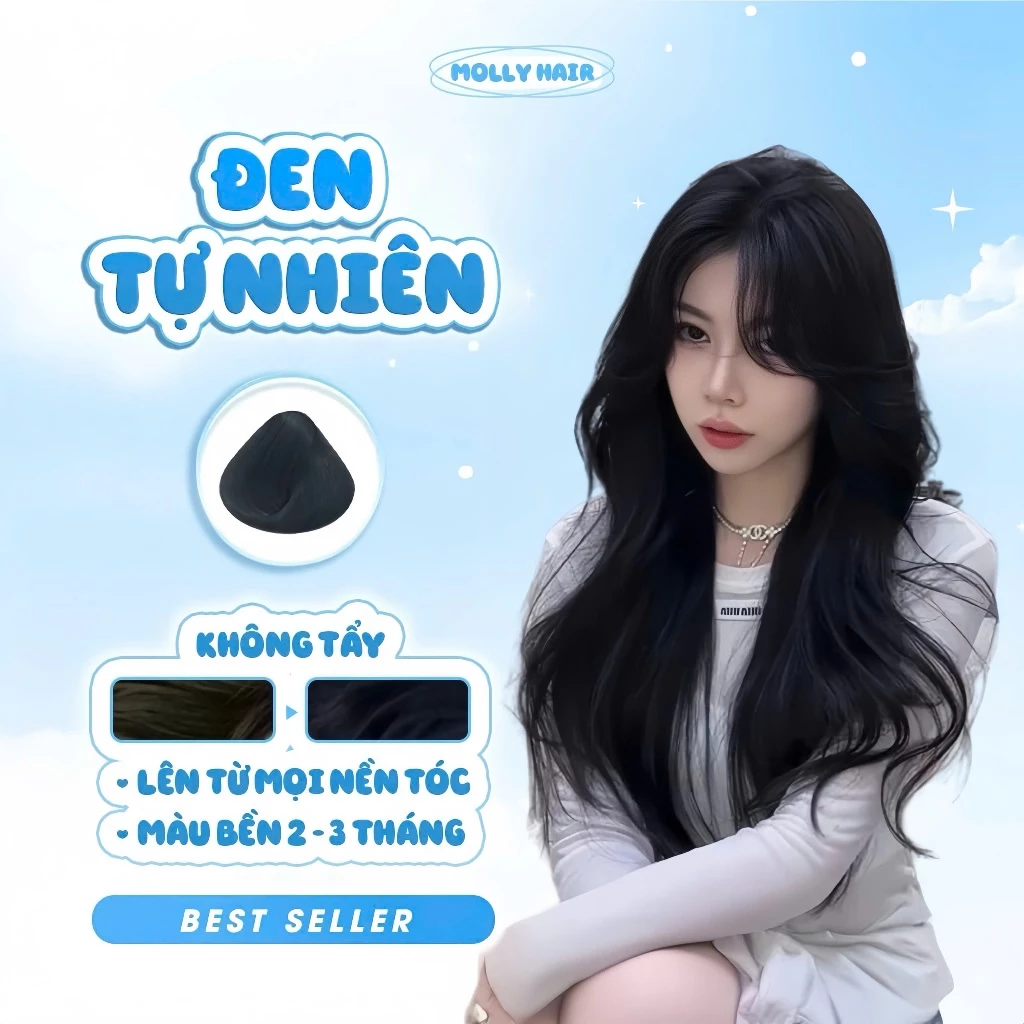 Thuốc Nhuộm Tóc Màu ĐEN TỰ NHIÊN, KHÔNG TẨY - MOLLY HAIR