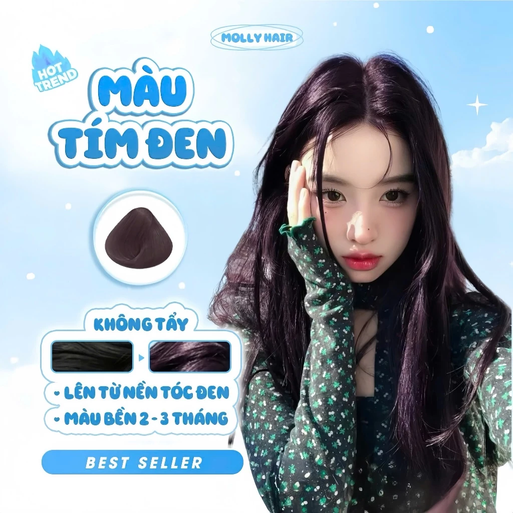 Thuốc Nhuộm Tóc Màu TÍM ĐEN, KHÔNG TẨY - MOLLY HAIR