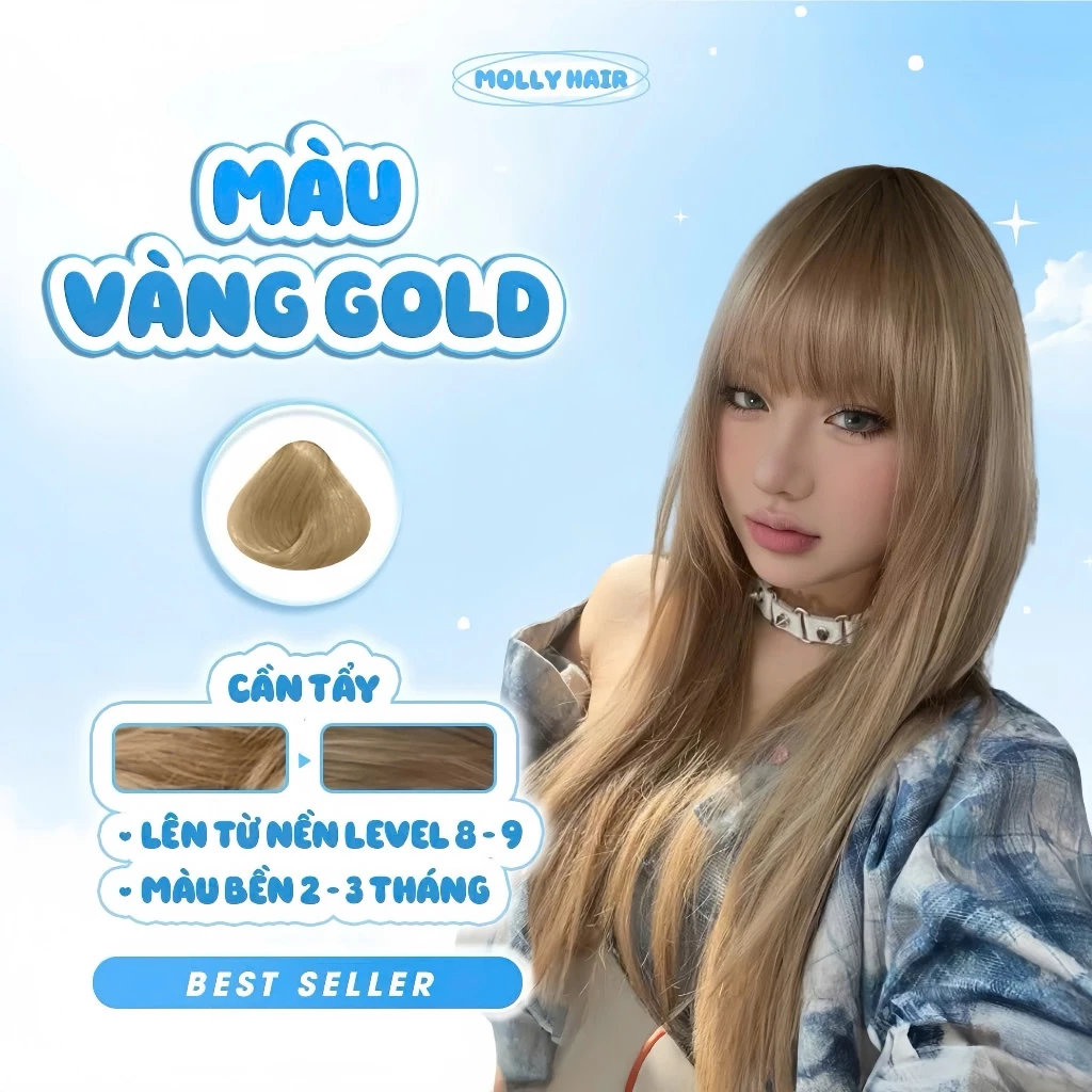 Thuốc Nhuộm Tóc Màu VÀNG GOLD, CẦN TẨY - MOLLY HAIR