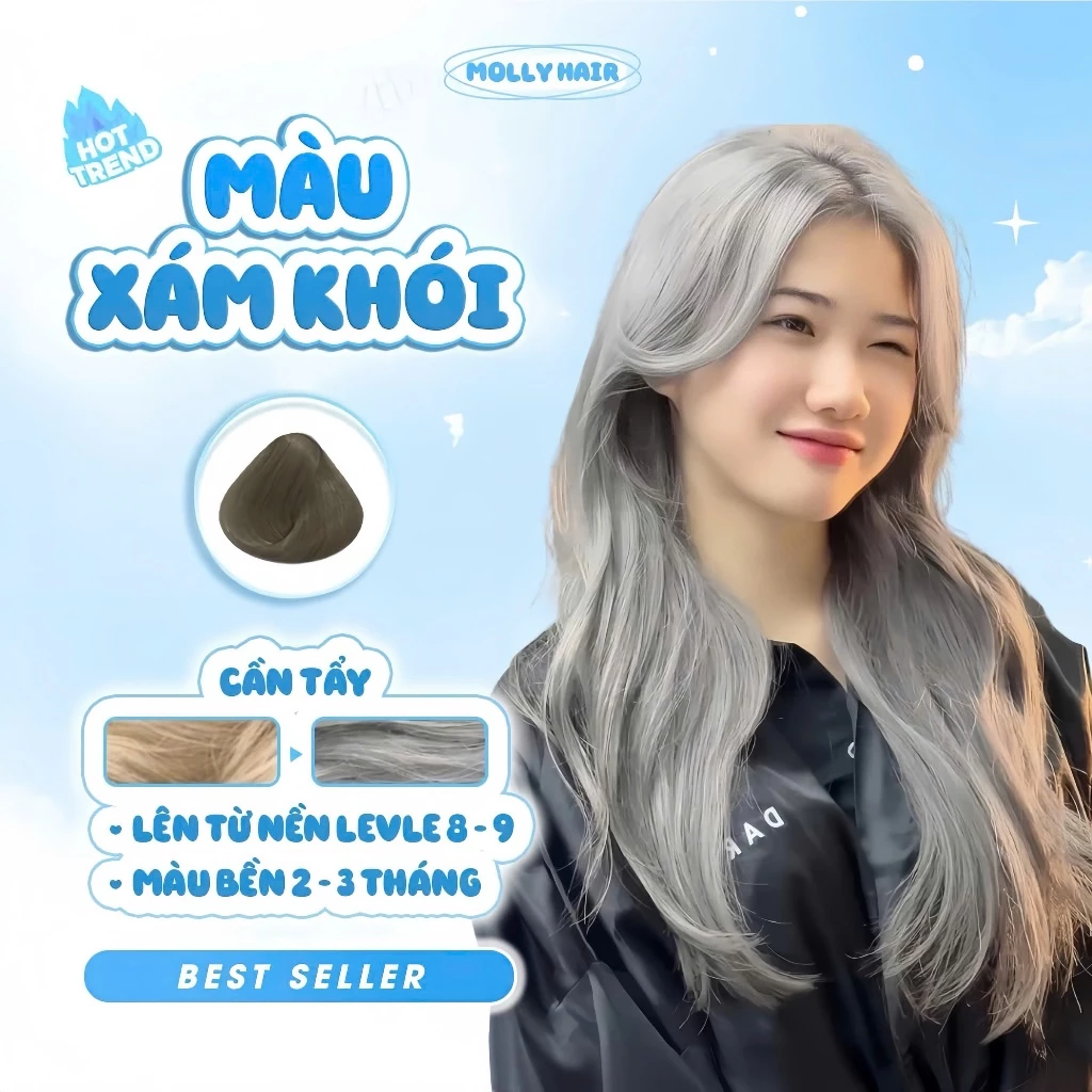 Thuốc Nhuộm Tóc Màu XÁM KHÓI, CẦN TẨY - MOLLY HAIR