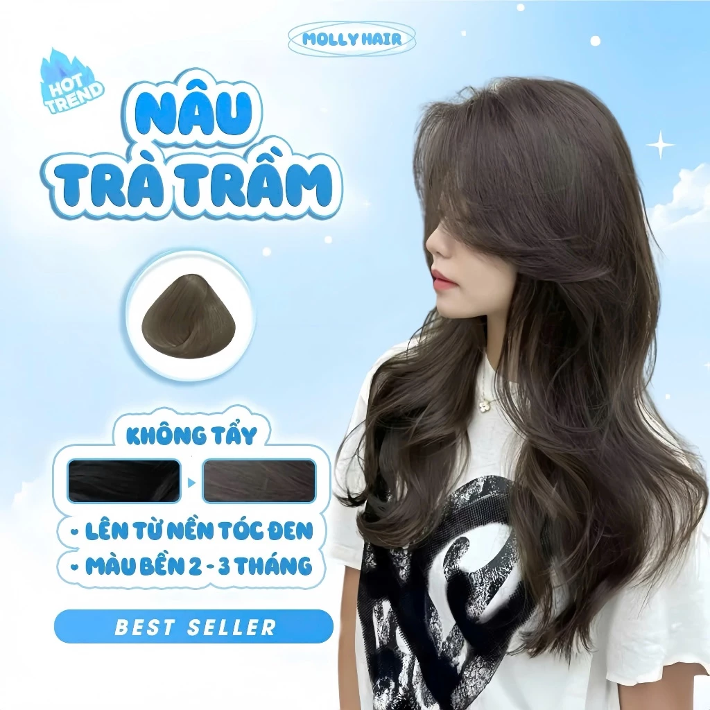 Thuốc Nhuộm Tóc Màu NÂU TRÀ TRẦM, KHÔNG TẨY - MOLLY HAIR