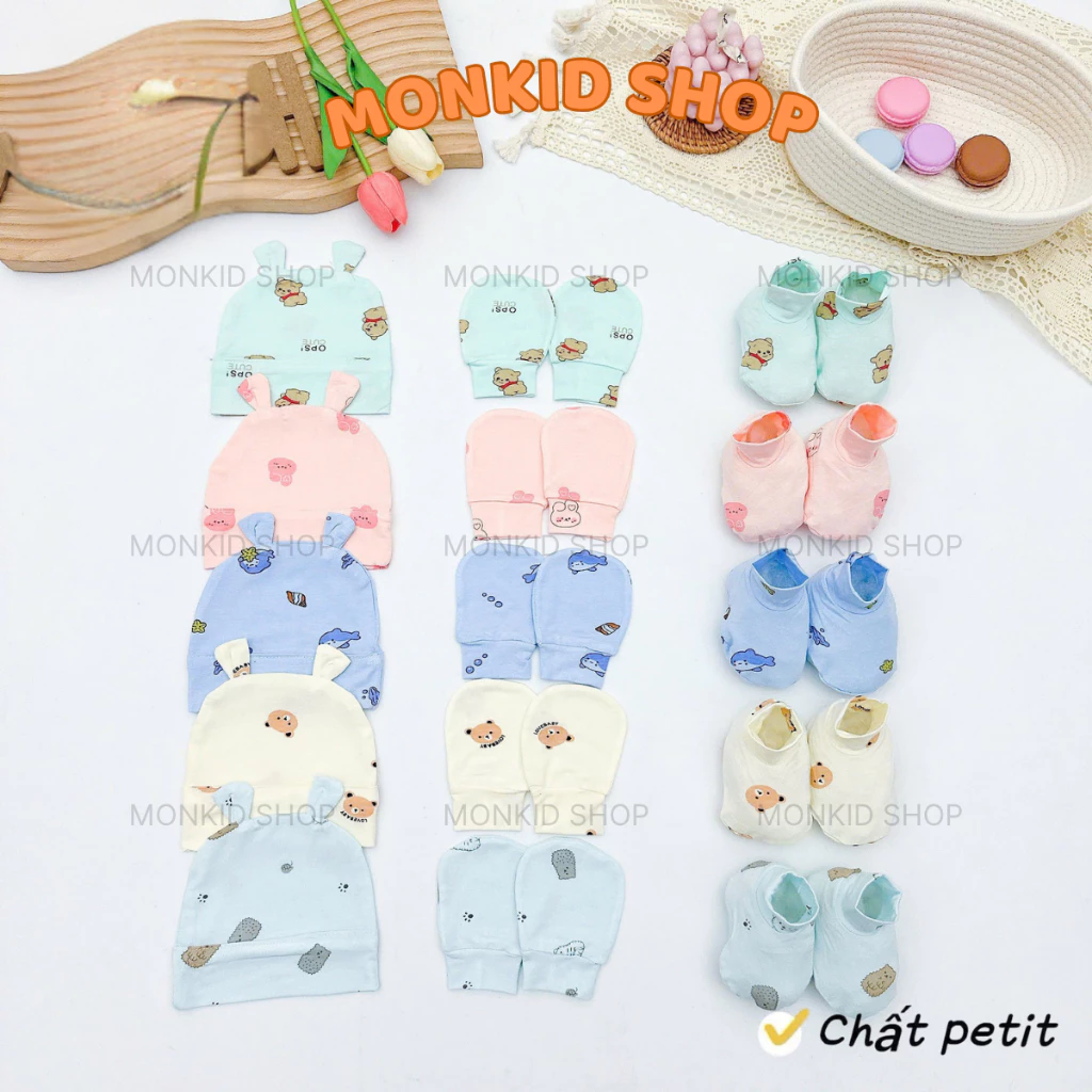 [BẢNG MÀU] Mũ, Bao Tay, Bao Chân Bảng Màu, Chất Thun Lạnh Petit Mềm, Mát Cho Bé Sơ Sinh 0-3 Tháng