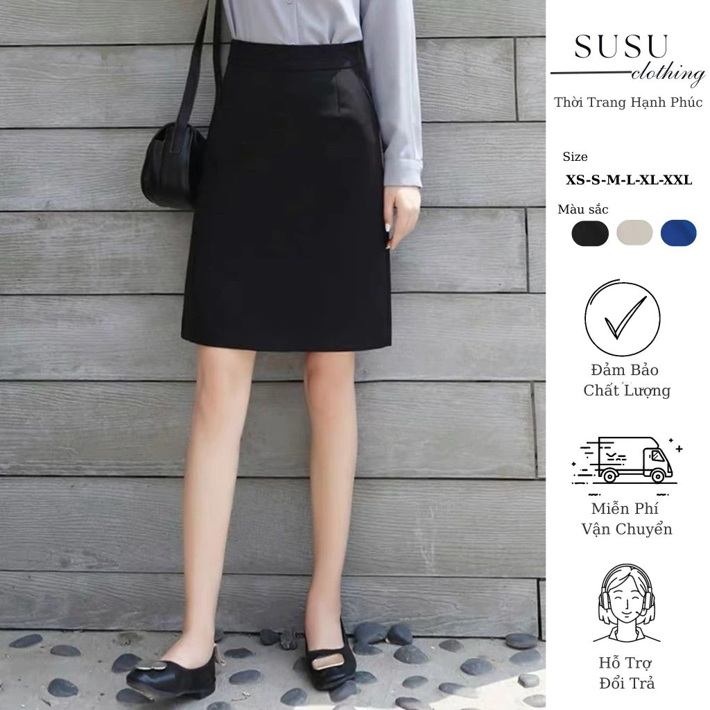 Chân Váy Công Sở SuSu clothing Chữ A Có Túi Chéo Đến Gối Chân Váy Công Sở Thời Trang Công Sở Túi Chéo