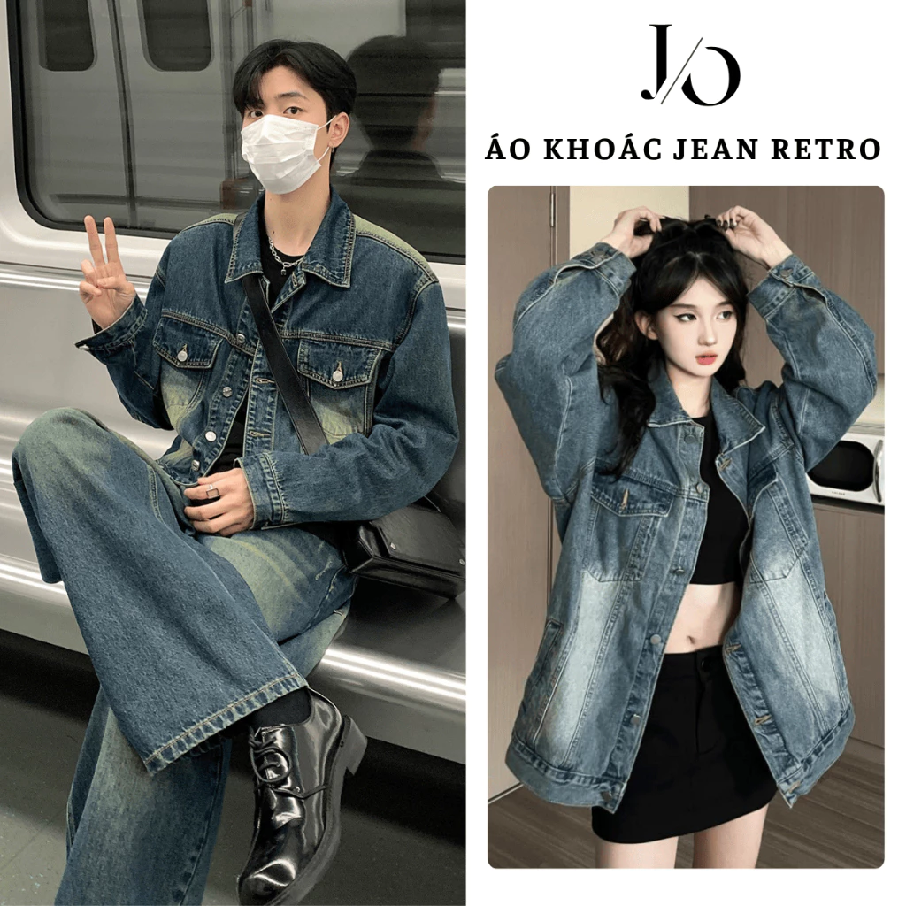 Áo Khoác Jacket Jean Nam Nữ 2 Màu Xanh Đen Mài WASH RETRO Áo Khoác UNISEX Form Rộng Dễ Phối Đồ MIAA