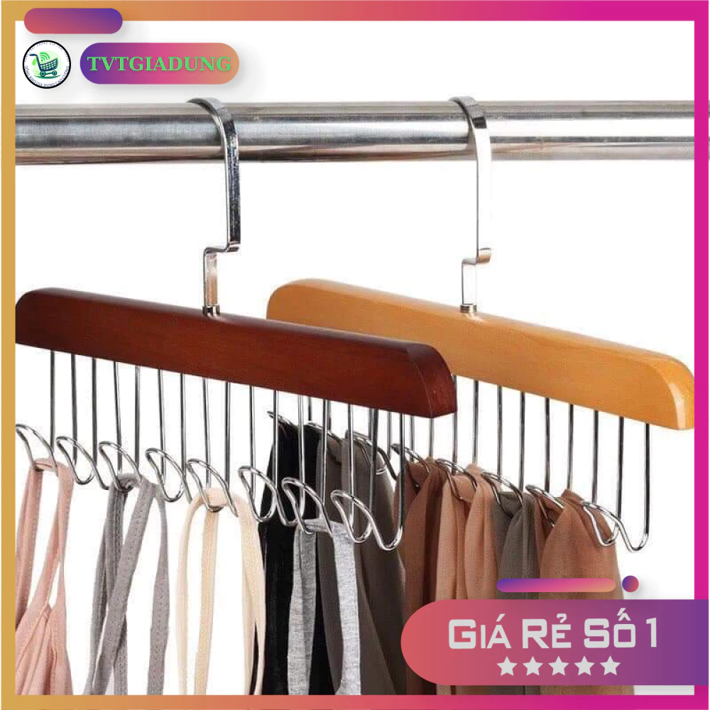 Móc Gỗ Treo Đồ Lót Áo Ngực 2 Dây Móc Áo Treo Cà Vạt Thắt Lưng Tiện Lợi Đa Năng