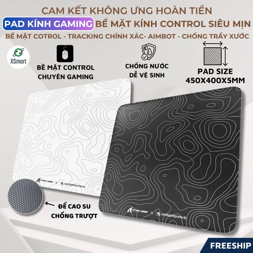 Pad Kính Gaming Bề Mặt Control Attack Shark CM05 Lót Chuột Bề Mặt Kính Cường Lực 9H, Chuyên Game FPS