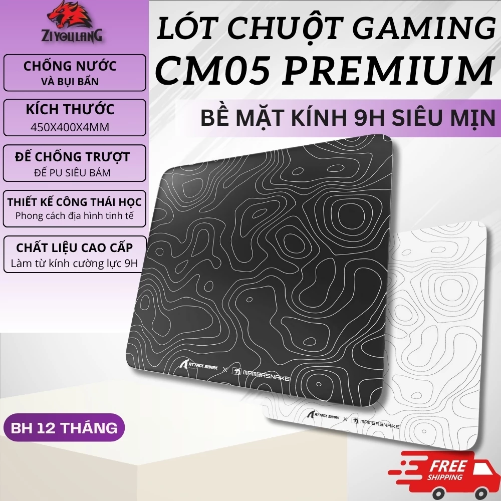 Pad Kính Gaming Attack Shark CM05 - Bề Mặt Control Siêu Mịn, Kính Cường Lực 9H Cao Cấp, Bề Mặt Lớn