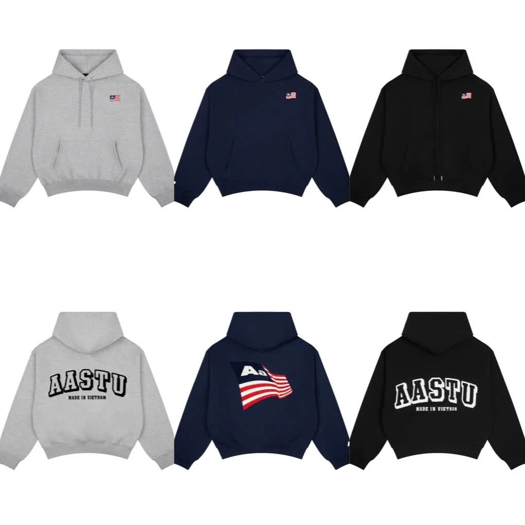 Áo Khoác Hoodie Zip Aastu Form Rộng Boxy Chất Nỉ Chân Cua Thêu Xù Hình Lá Cờ Cực Xịn Hot Trend SS2025 HD01