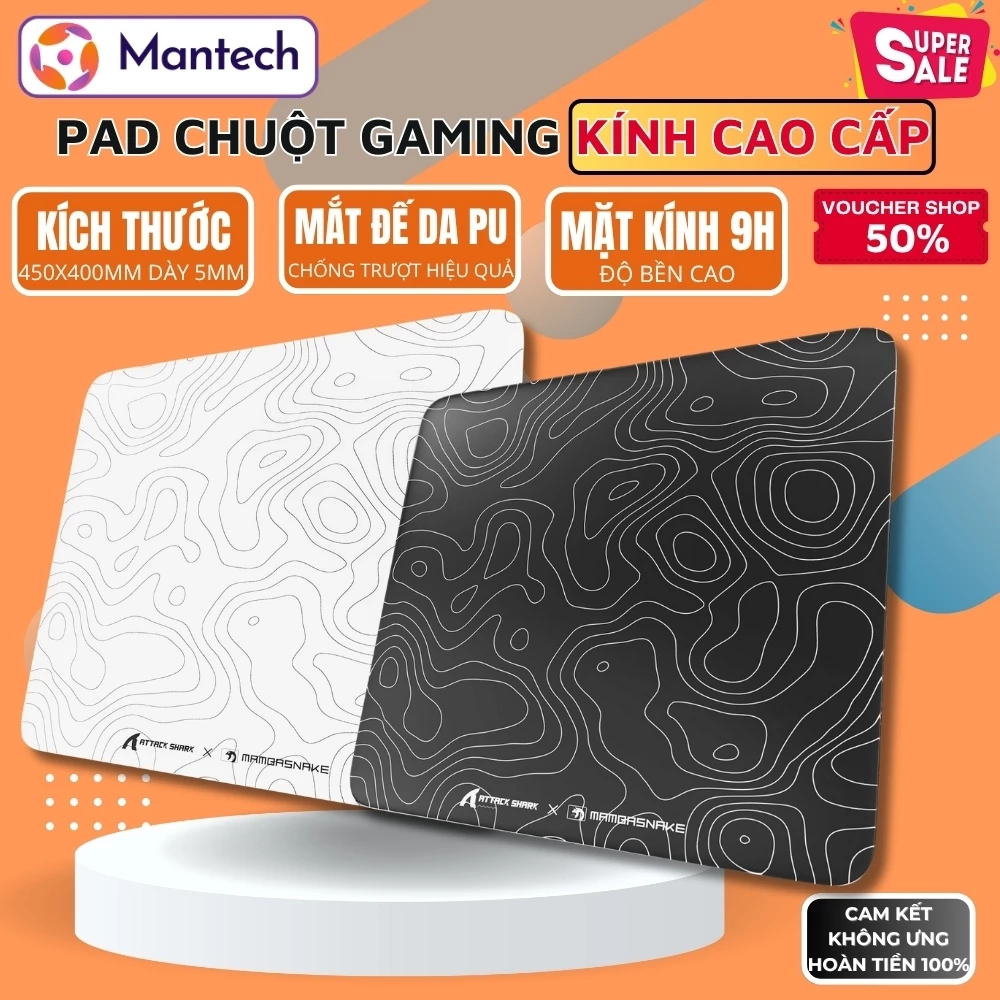Lót Chuột Gaming Mantech CM05 - Kính Cường Lực 9H, Siêu Mịn, Chống Trượt, Kích Thước 450x400mm