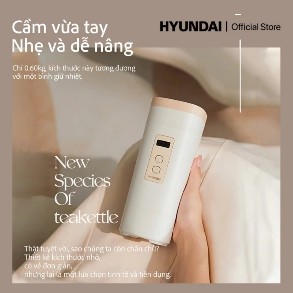 Bình Đun Giữ Nhiệt HYUNDAI 13 Mức Nhiệt D9 450ml Không Pin Thép Không Gỉ SS316, Màn Hình LED Cảm Ứng