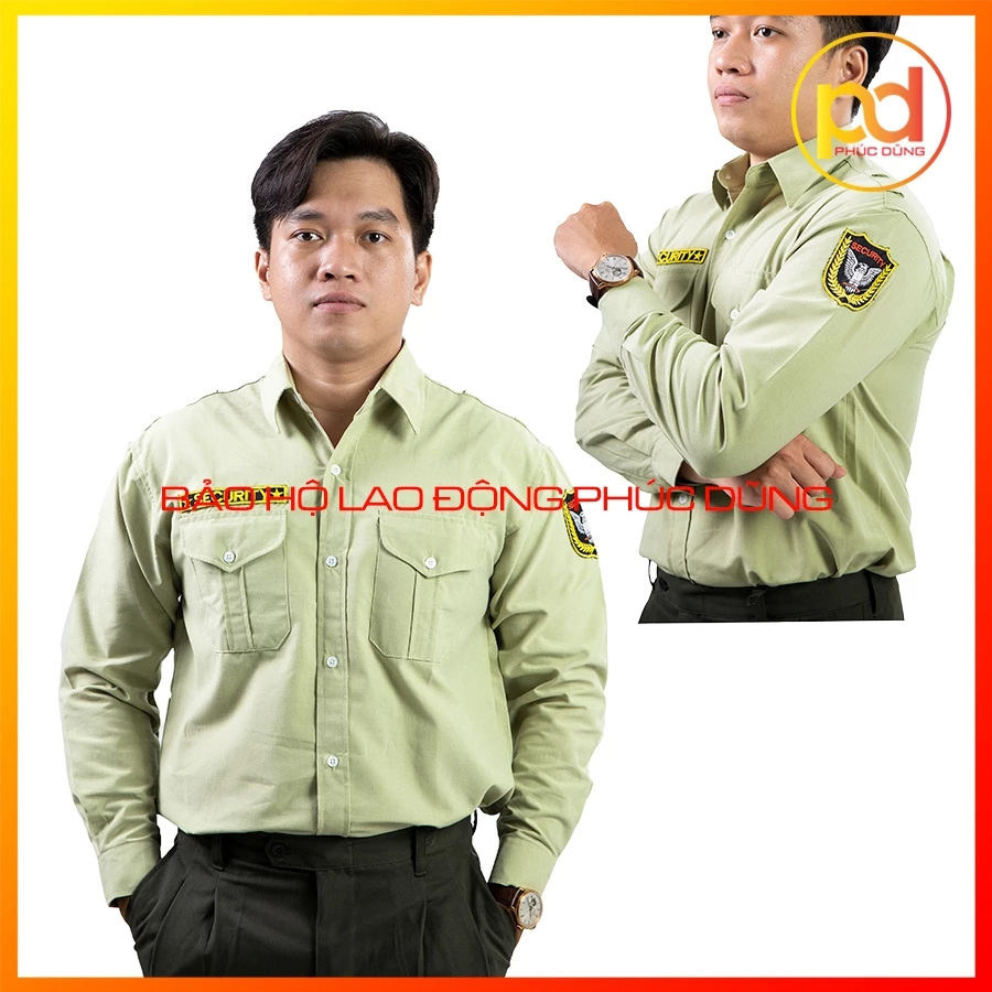 Áo đồng phục bảo vệ XANH ĐẬU dài tay chuyên nghiệp đẹp- Không phụ kiện - loại kate tốt thấm hút mồ hôi giá rẻ