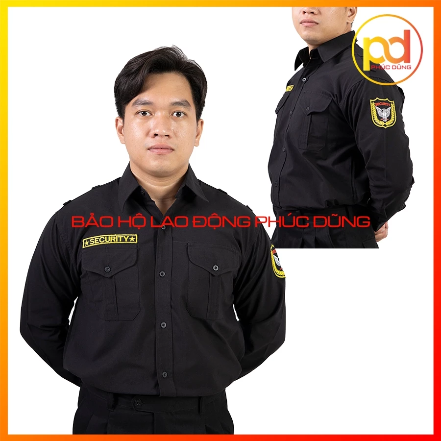Áo đồng phục bảo vệ màu đen TAY DÀI vệ sĩ chuyên nghiệp đóng thùng giá rẻ mặc bền không phai màu [không phụ kiện]