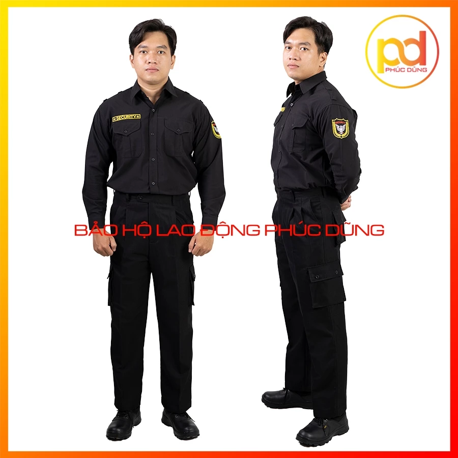 Bộ quần áo đồng phục bảo vệ MÀU ĐEN DÀI TAY đóng thùng vệ sĩ chuyên nghiệp đẹp thấm hút mồ hôi
