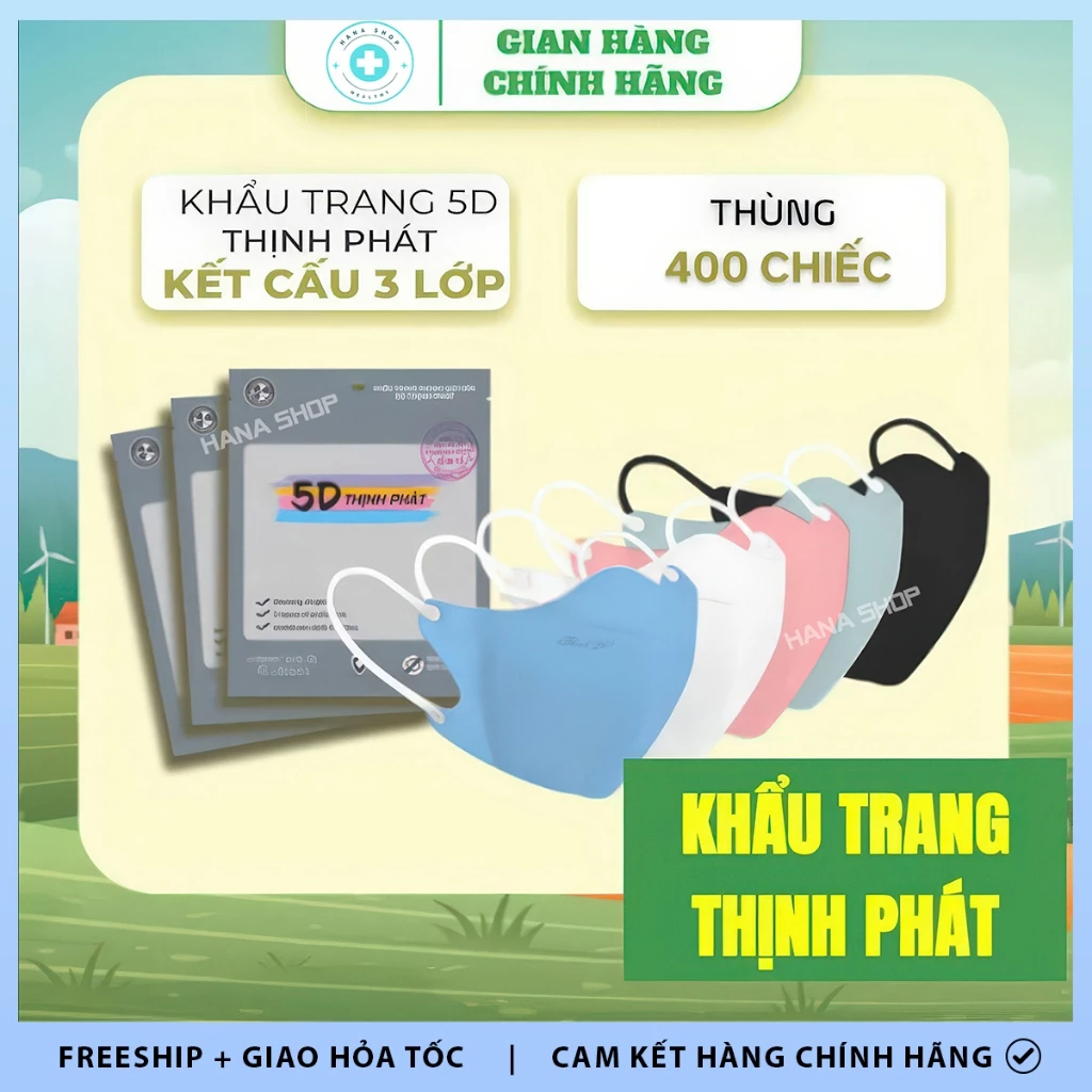[THÙNG 400 Cái] Khẩu Trang 5D Thịnh Phát Chính Hãng Vải 3 Lớp Kháng Khuẩn Lọc Bụi Mịn Chống Tia UV