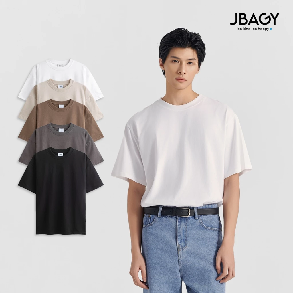 Áo thun trơn basic nam JBAGY form rộng Relax chất vải cotton 100% 250gsm cao cấp - JT2501 (D15K4,5)