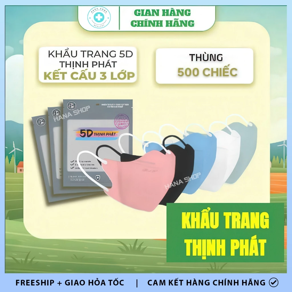 [THÙNG 500 Cái] Khẩu Trang 5D Thịnh Phát Chính Hãng Vải 3 Lớp Kháng Khuẩn Lọc Bụi Mịn Chống Tia UV