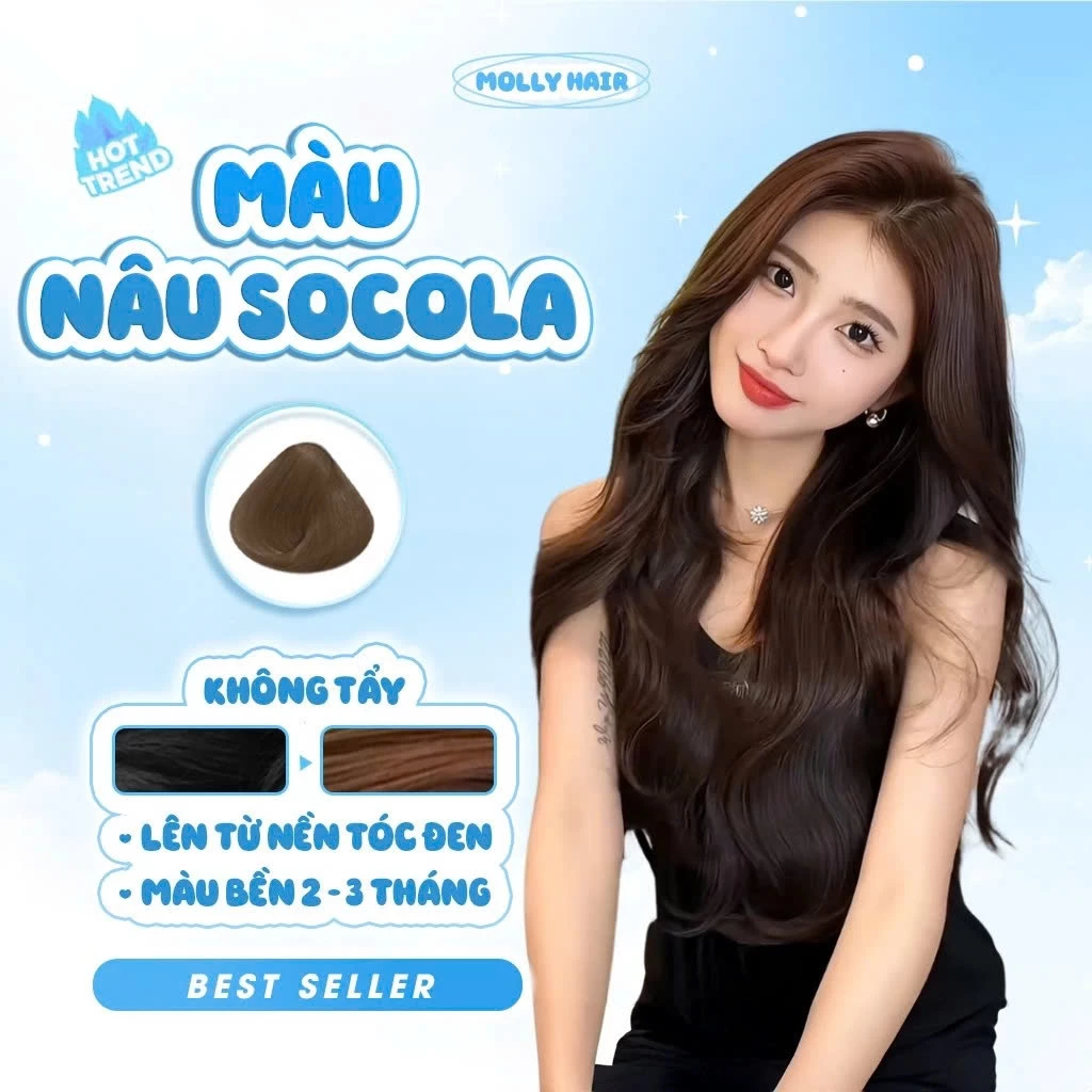 Thuốc Nhuộm Tóc Màu NÂU SOCOLA, KHÔNGH TẨY - MOLLY HAIR