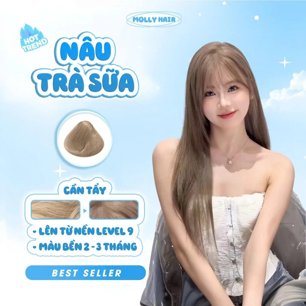 Thuốc Nhuộm Tóc Màu NÂU TRÀ SỮA, CẦN TẨY - MOLLY HAIR