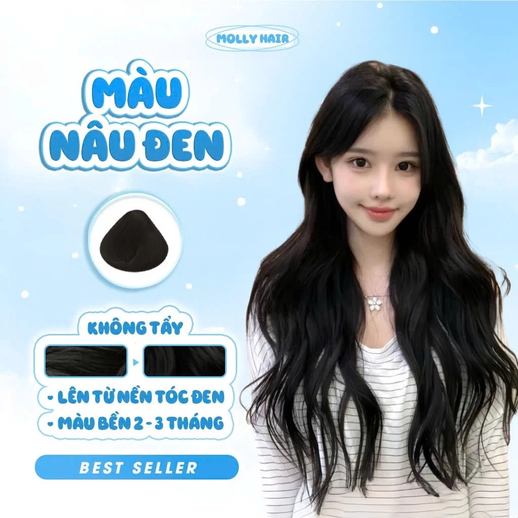 Thuốc Nhuộm Tóc Màu NÂU ĐEN, KHÔNG TẨY - MOLLY HAIR