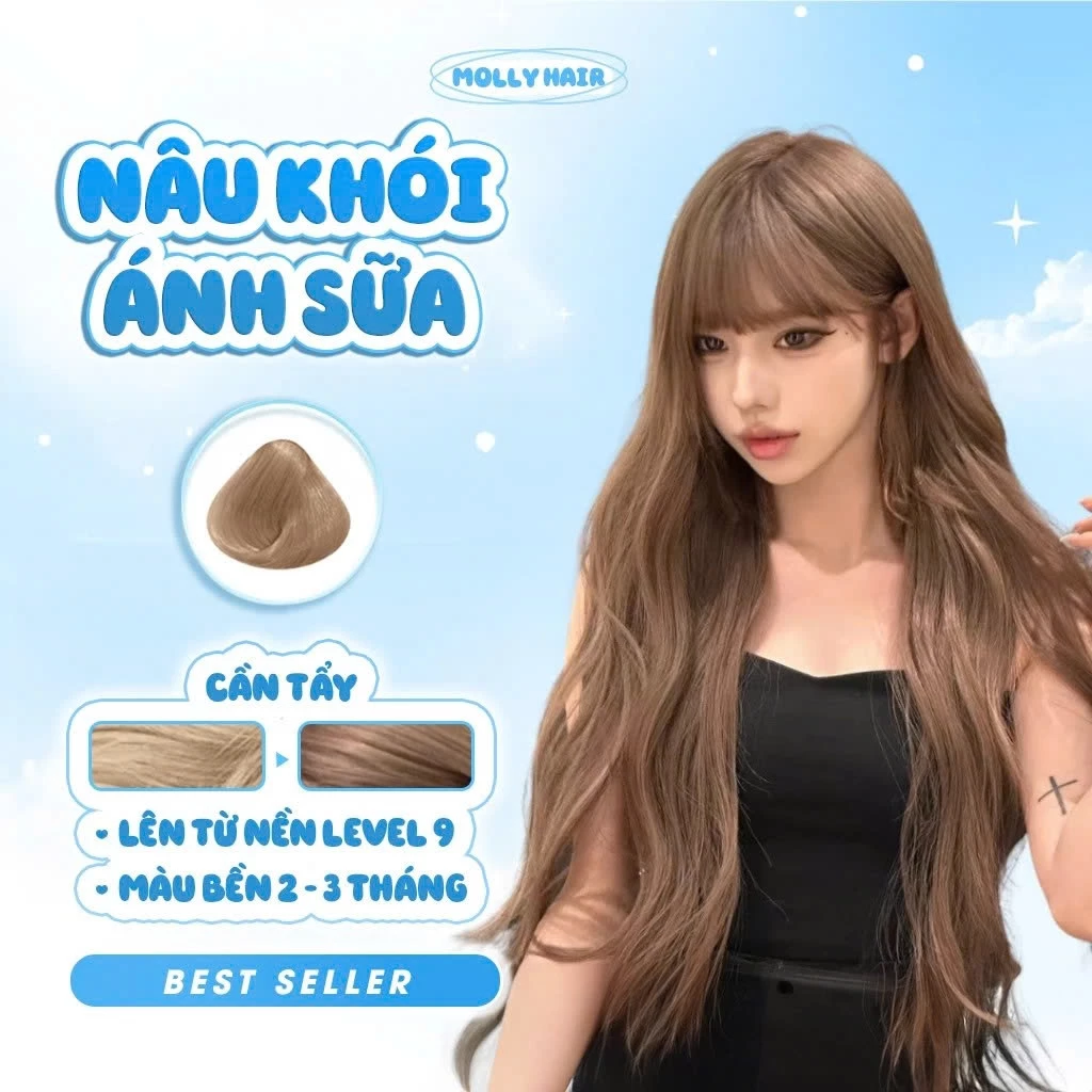 Thuốc Nhuộm Tóc Màu NÂU KHÓI ÁNH SỮA, CẦN  - MOLLY HAIR