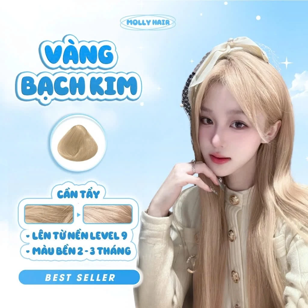 Thuốc Nhuộm Tóc Màu VÀNG BẠCH KIM, CẦN TẨY - MOLLY HAIR