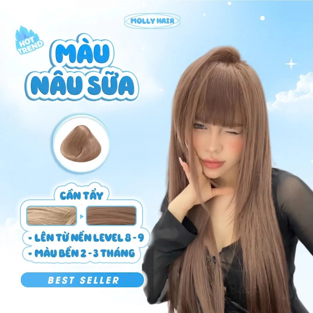 Thuốc Nhuộm Tóc Màu NÂU SỮA, CẦN TẨY - MOLLY HAIR