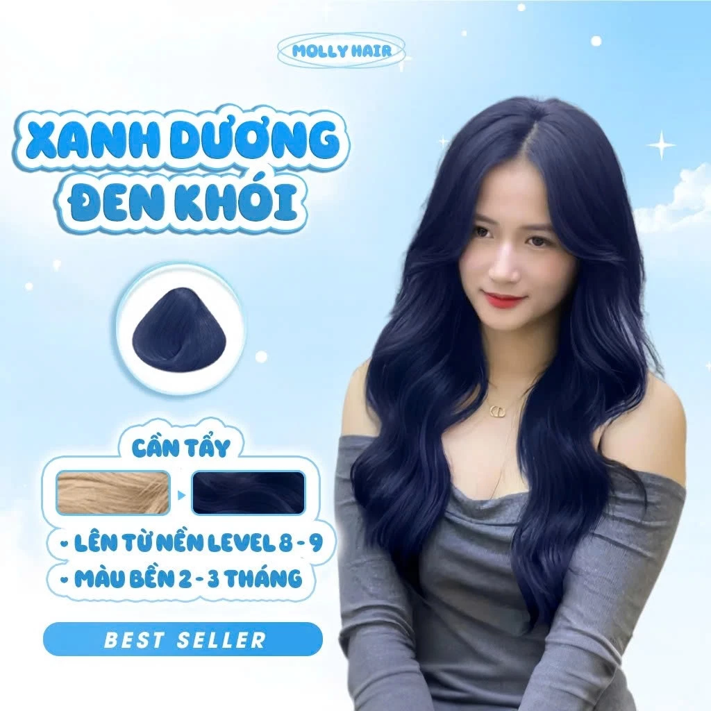 Thuốc Nhuộm Tóc Màu XANH DƯƠNG ĐEN KHÓI, CẦN TẨY - MOLLY HAIR