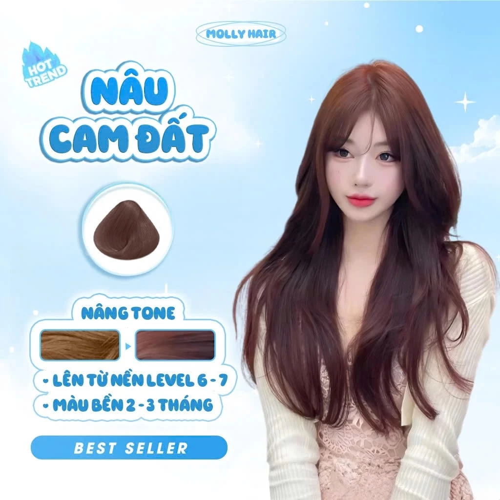 Thuốc Nhuộm Tóc Màu NÂU CAM ĐẤT, CẦN TẨY - MOLLY HAIR