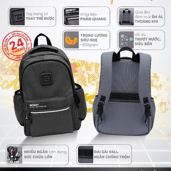 Balo thời trang Infinity Plus B-03 BITEX - Siêu nhẹ, Thời trang, Nhiều ngăn, Thời trang, Chống nước