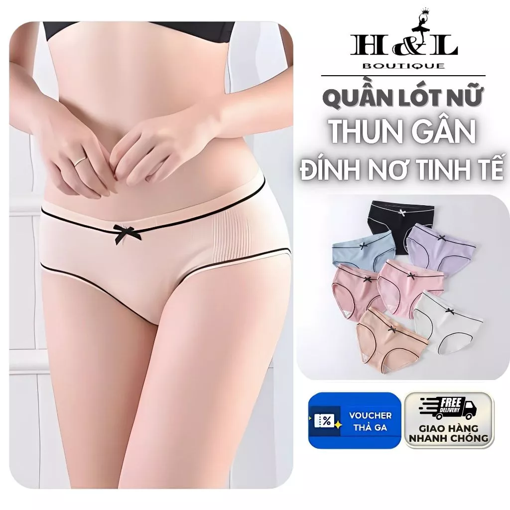 Quần lót nữ thun gân co dãn 4 chiều, cạp vừa đính nơ xinh xắn HL BOUTIQUE L.803