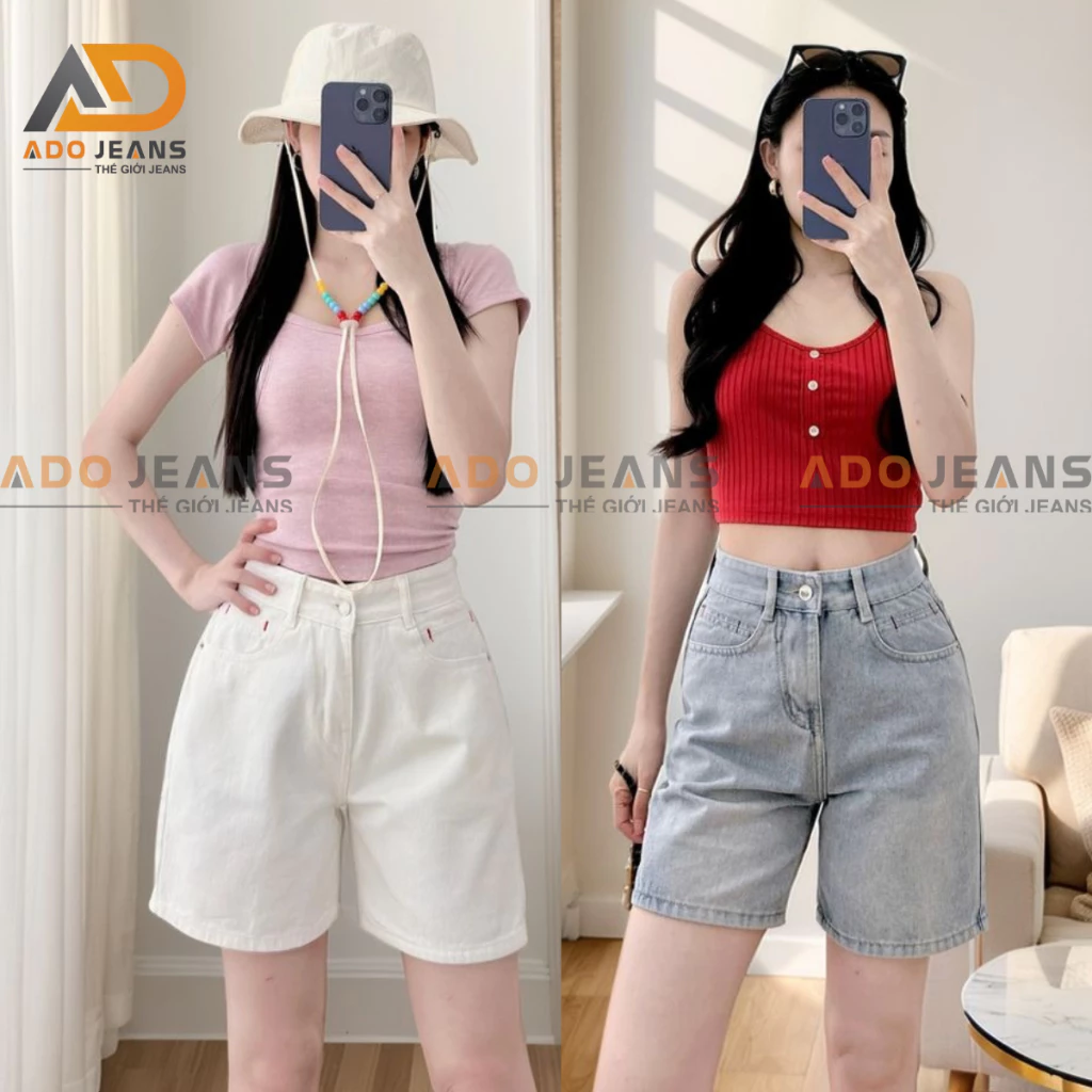 Quần short jean nữ lưng cao phối túi kiểu dễ thương-TÚI KIỂU (Mã S39 - S38)