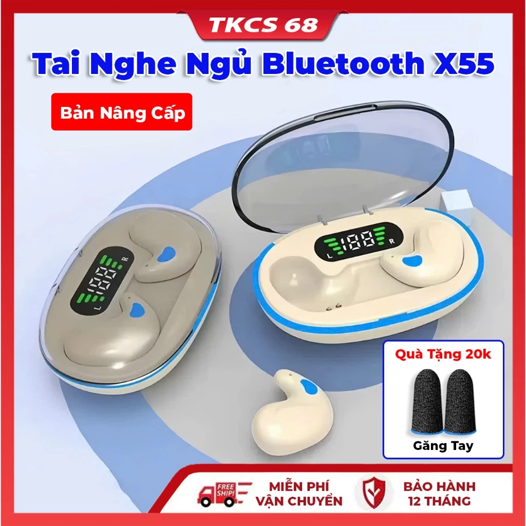 Tai Nghe Không Dây Ngủ Bluetooth X55, Tai Nghe  X55 Pro Mẫu Mới Mỏng Nhẹ Nằm Ngủ, Micro Tích Hợp Nhiều Màu