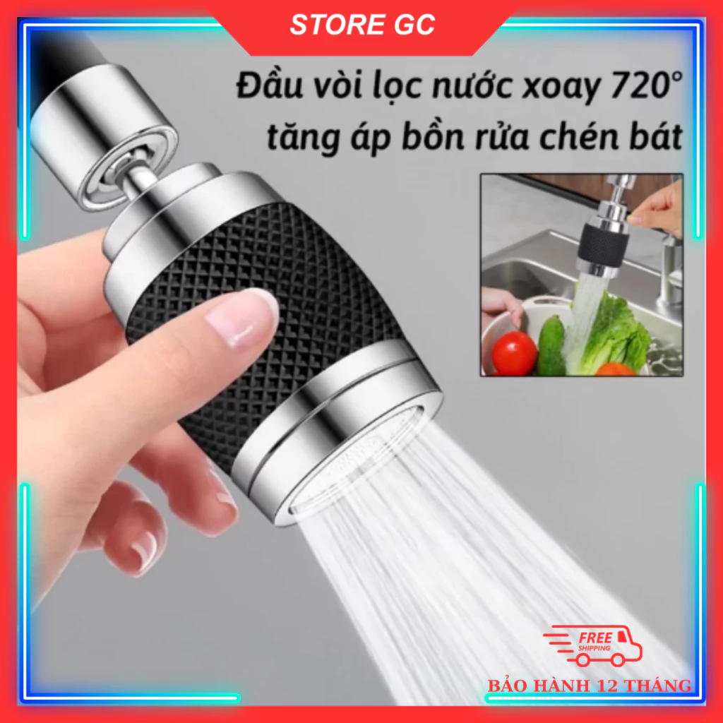 Vòi Rửa Bát Tăng Áp Xoay 360 Độ Điều Chỉnh 3 Chế Độ Có Đầu Nối Và Đai Siết Phù Hợp Vòi Đường Kính 17-21mm